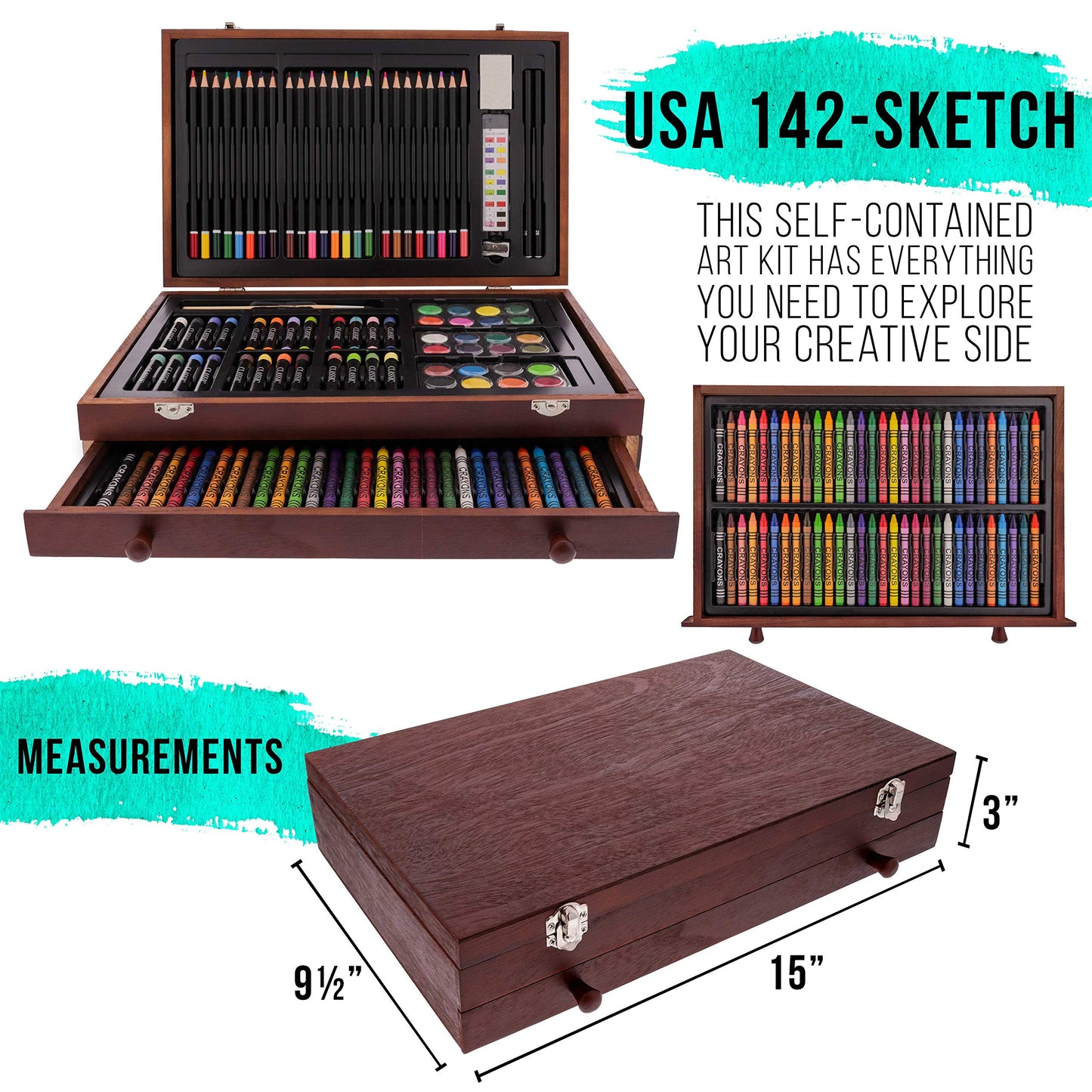 163-Piece Deluxe Art Supply Set with Paints, Pastels, Pencils, Easel, and Sketch Pads