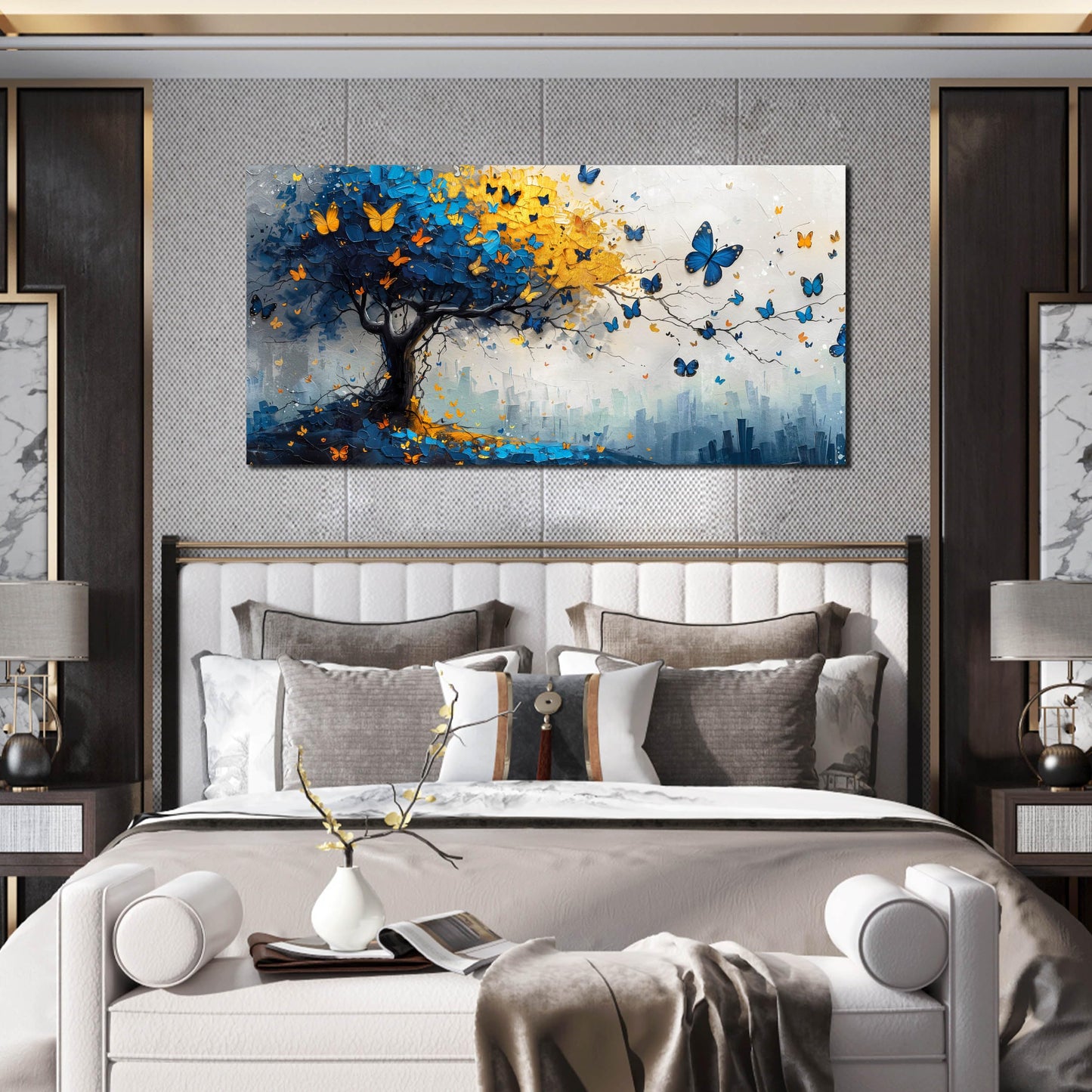 Large Canvas Wall Art for Living Room Gold and Yellow Tree Deer Forest Landscape Picture Framed Canvas Prints Modern Wall Art for Bedroom Office Size 20x40