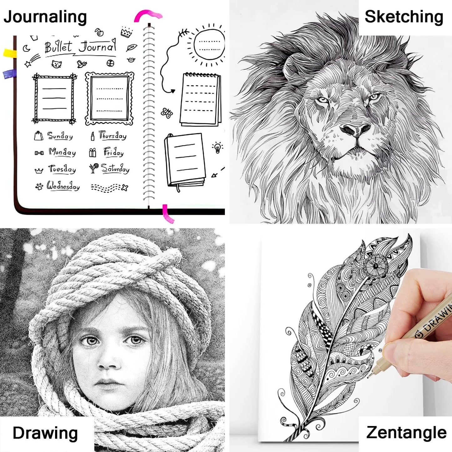 Muchcute Micro Fineliner Drawing Art Pens: 12 Black Fine Line Waterproof Ink Set Artist Supplies Archival Inking Markers Liner Sketch Outline Anime Gifts Manga Sketching Watercolor Zentangle Kit Stuff