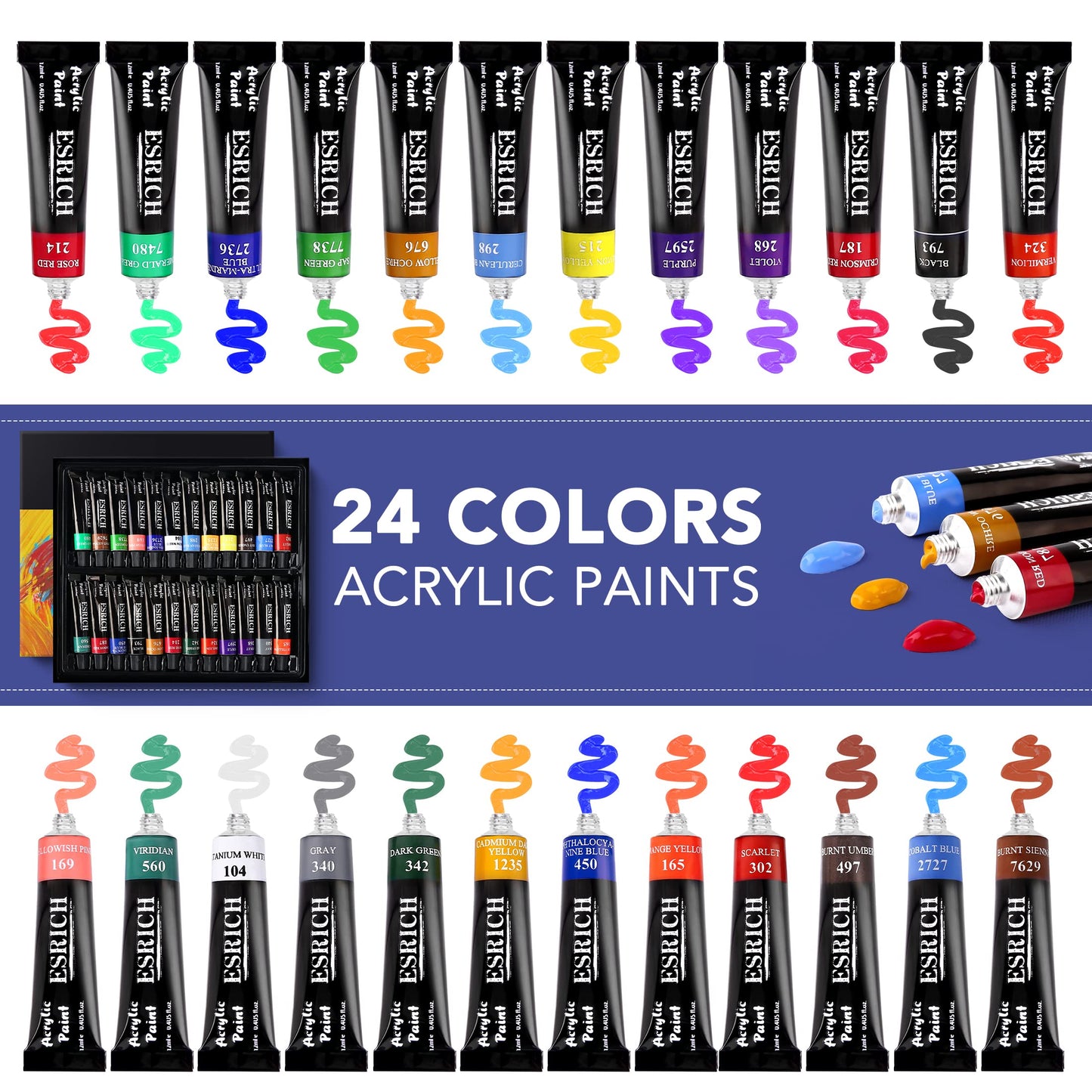 60PCS Acrylic Paint Set with Brushes, Canvases, Palette for Adults, Hobbyists, Beginners