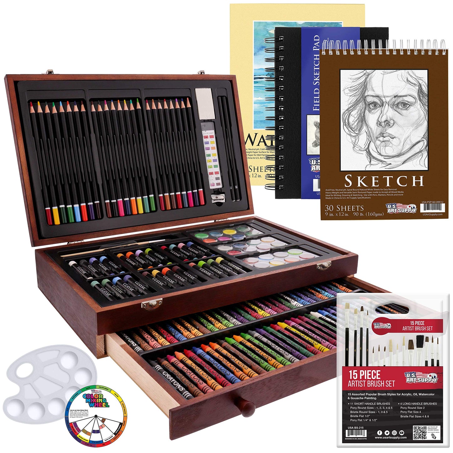 163-Piece Deluxe Art Supply Set with Paints, Pastels, Pencils, Easel, and Sketch Pads