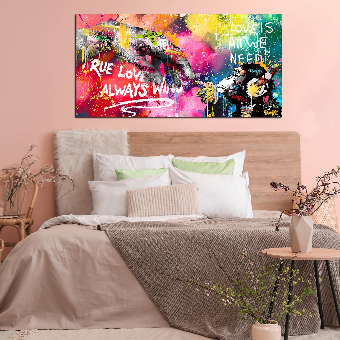 SIXTTART Banksy Canvas Wall-Art for Bedroom - Street Graffiti Wall Art Abstract Painting Pop Art Wall Decor Modern Home Office Decor 14" W x14 H Stretched and Framed Ready to Hang