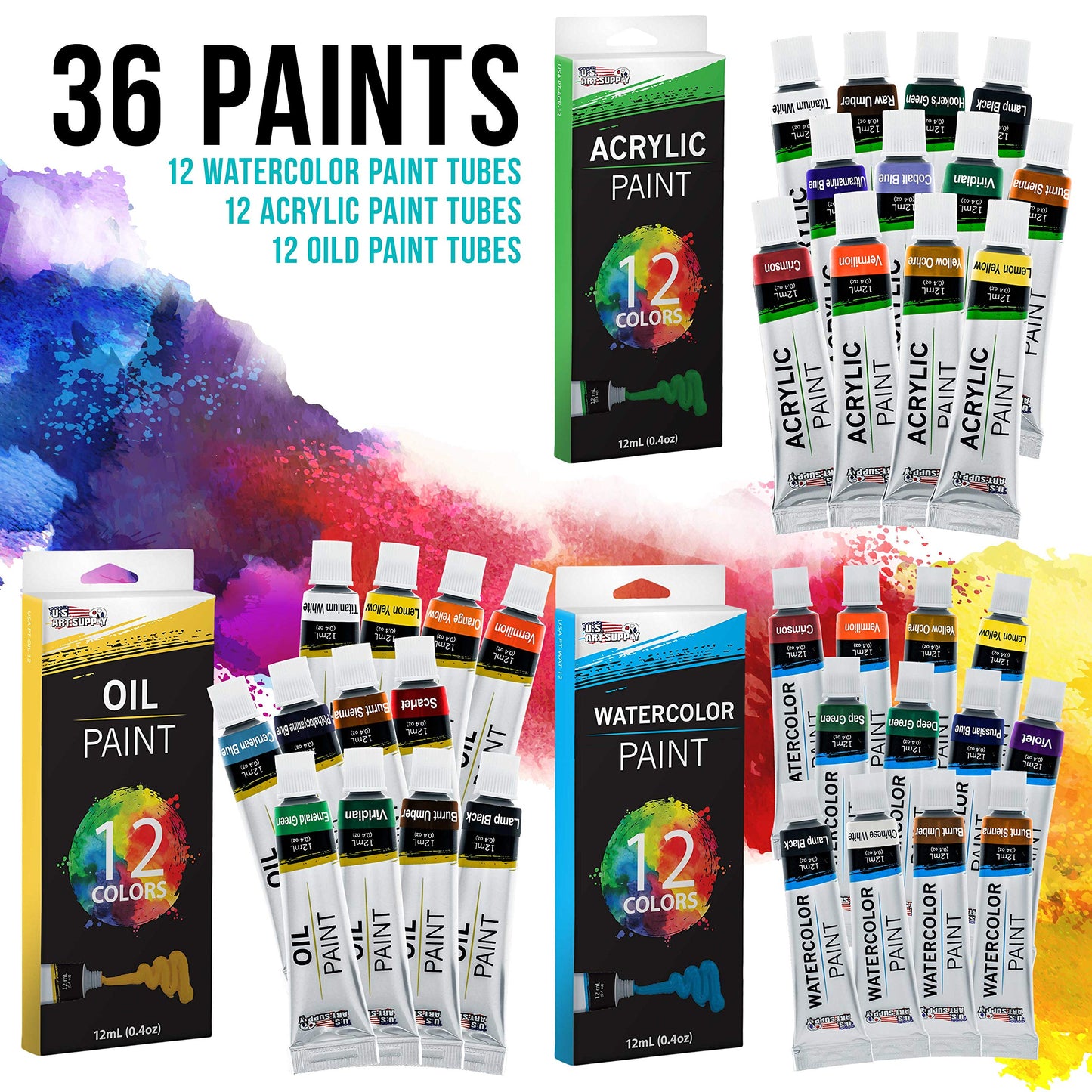 U.S. Art Supply 95 Piece Wood Box Easel Painting Set - Oil, Acrylic, Watercolor Paint Colors and Painting Brushes, Oil Artist Pastels, Pencils - Watercolor, Sketch Paper Pads - Canvas, Palette, Knifes