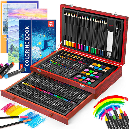 Art Supplies, Back to School Supplies, iBayam 150-Pack Deluxe Wooden Art Set Crafts Drawing Painting Kit with 1 Coloring Book, 2 Sketch Pads, Gift Box for Adults Artist Beginners Kids Teens Girls Boys