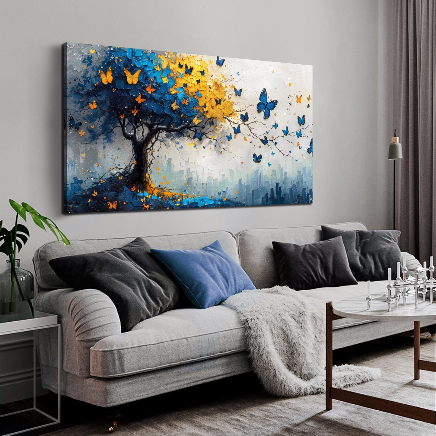 Large Canvas Wall Art for Living Room Gold and Yellow Tree Deer Forest Landscape Picture Framed Canvas Prints Modern Wall Art for Bedroom Office Size 20x40