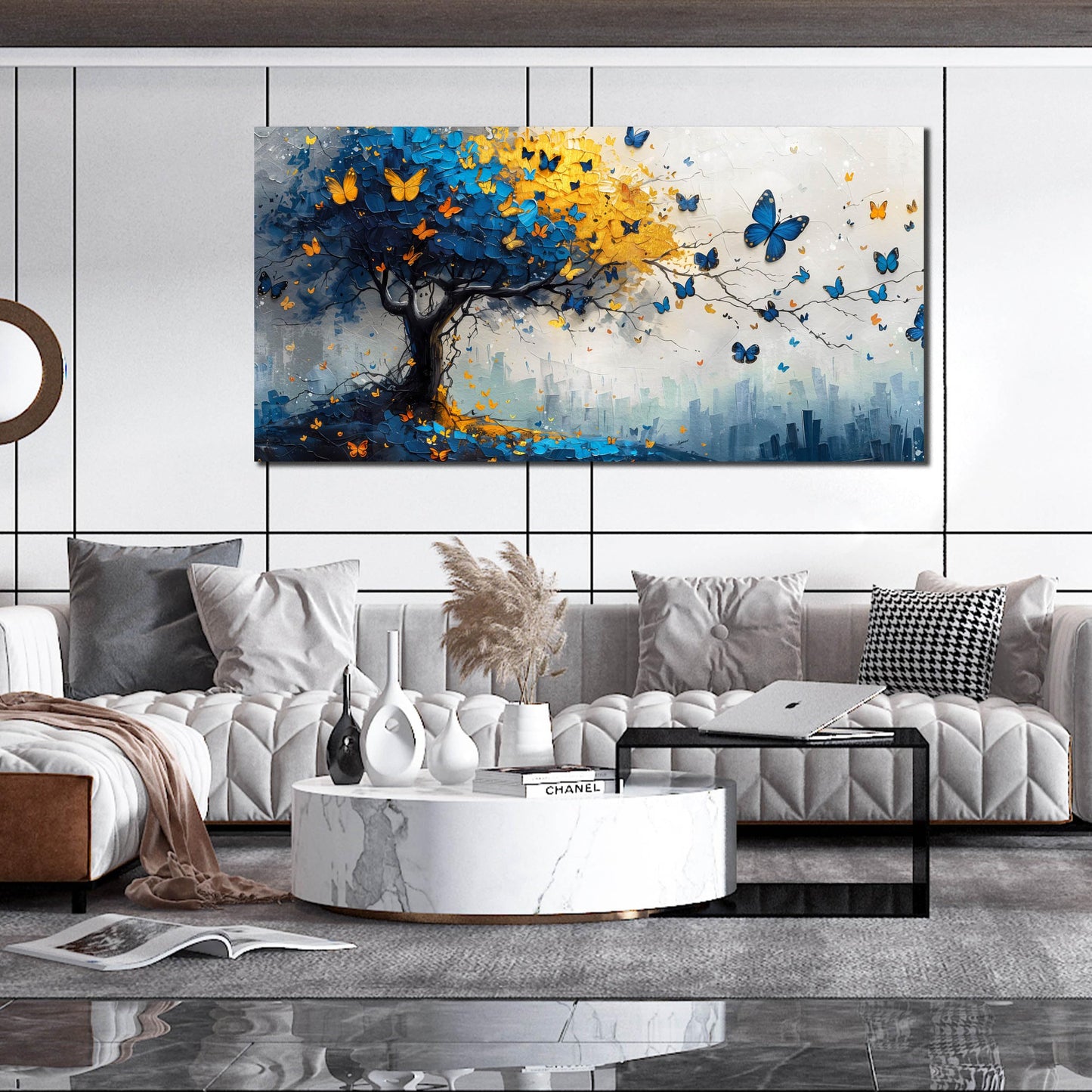 Large Canvas Wall Art for Living Room Gold and Yellow Tree Deer Forest Landscape Picture Framed Canvas Prints Modern Wall Art for Bedroom Office Size 20x40