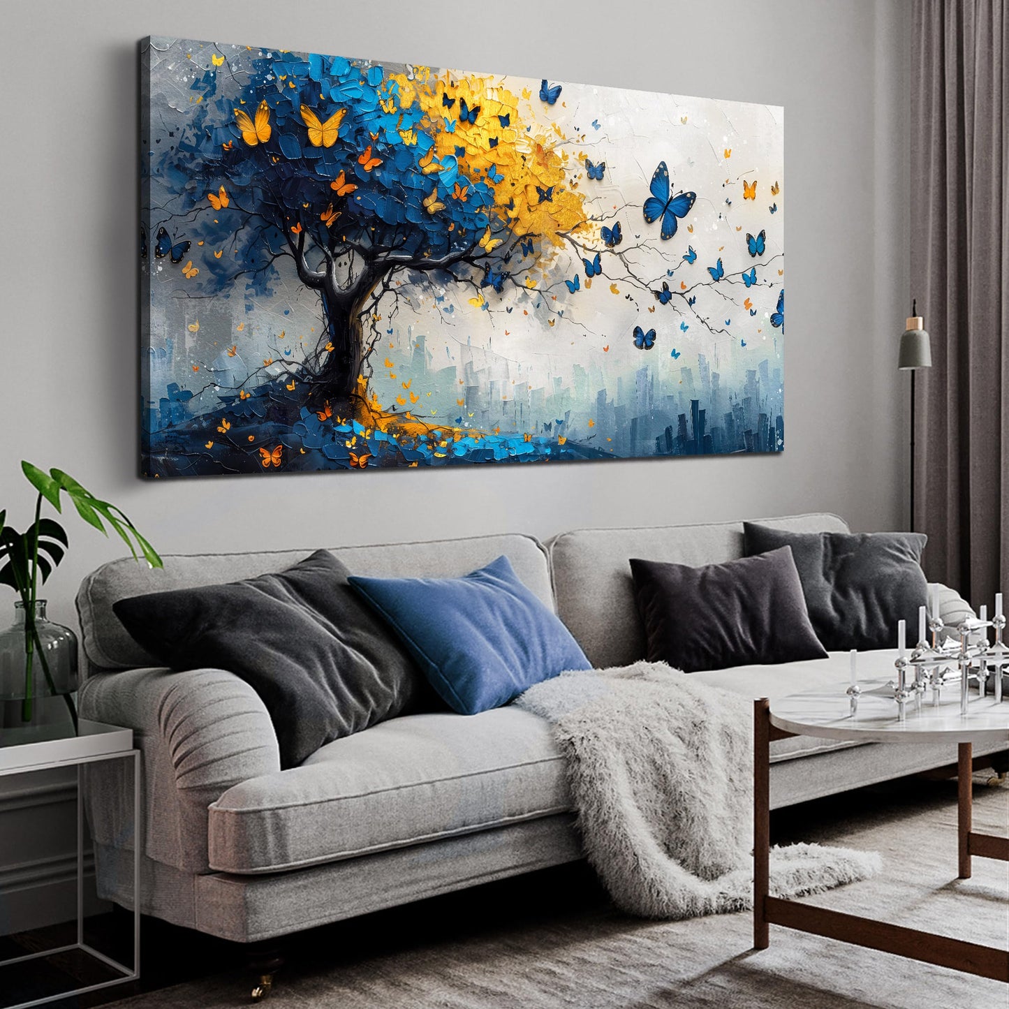 Large Canvas Wall Art for Living Room Gold and Yellow Tree Deer Forest Landscape Picture Framed Canvas Prints Modern Wall Art for Bedroom Office Size 20x40