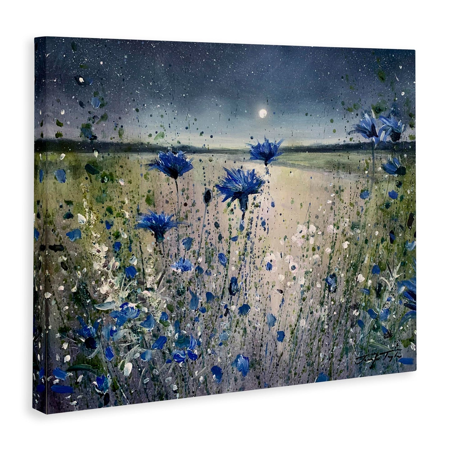 Stupell Industries Blooming Blue Flowers Night Moon Canvas Wall Art, Design by Jennifer Taylor Art