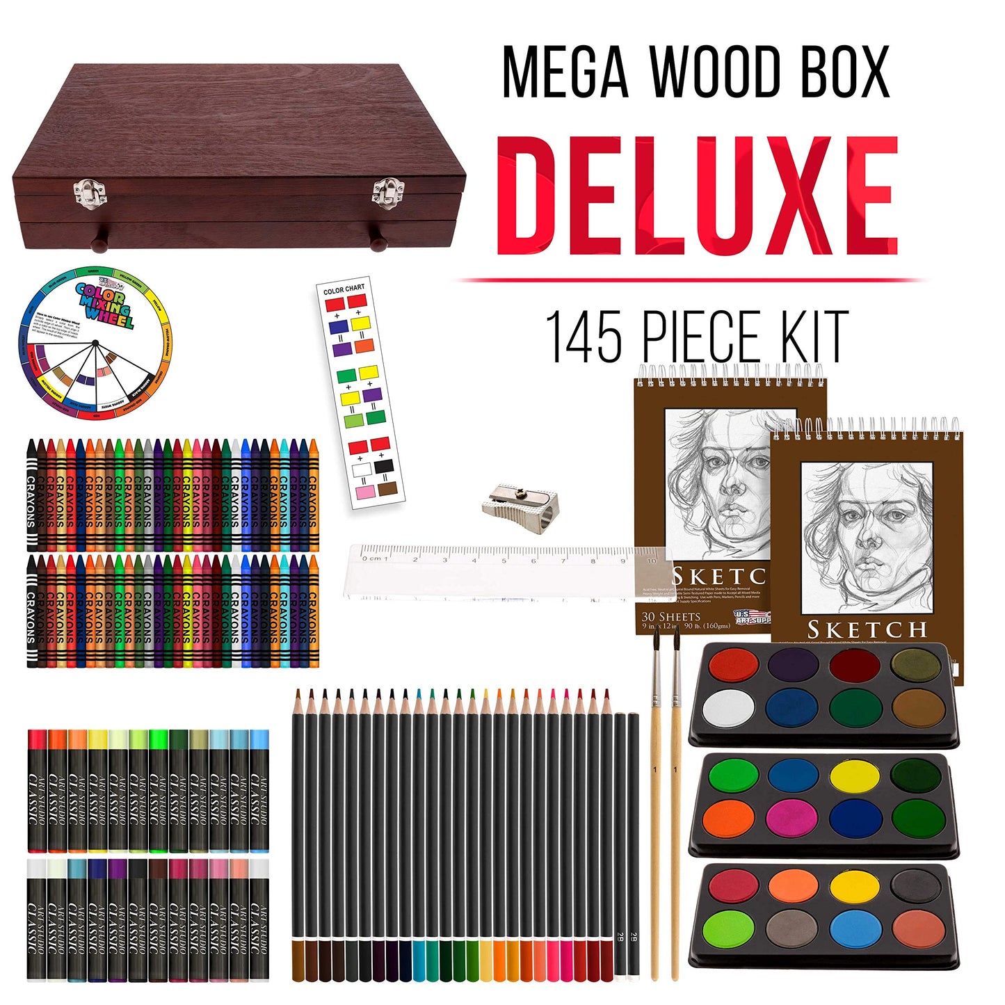 163-Piece Deluxe Art Supply Set with Paints, Pastels, Pencils, Easel, and Sketch Pads