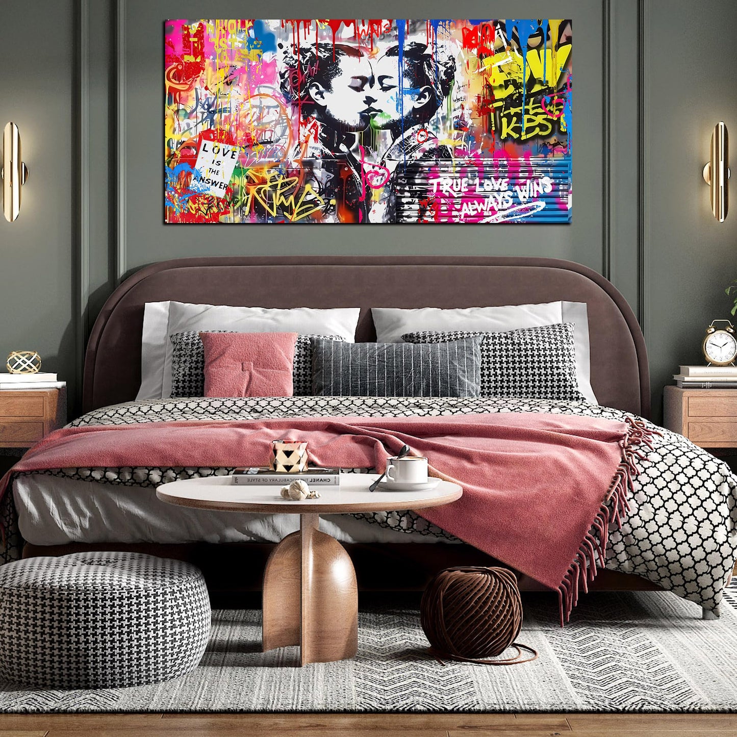 SIXTTART Banksy Canvas Wall-Art for Bedroom - Street Graffiti Wall Art Abstract Painting Pop Art Wall Decor Modern Home Office Decor 14" W x14 H Stretched and Framed Ready to Hang