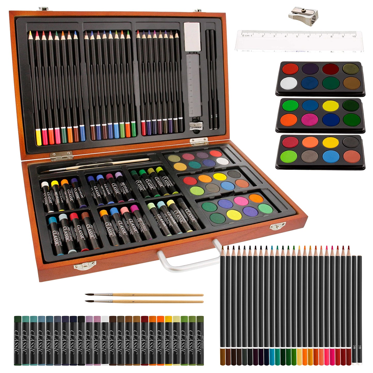 163-Piece Deluxe Art Supply Set with Paints, Pastels, Pencils, Easel, and Sketch Pads