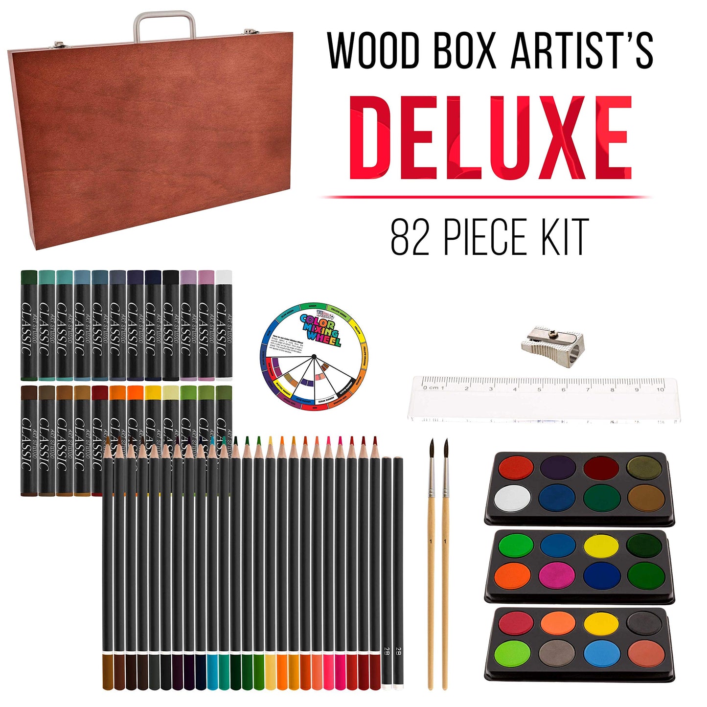 163-Piece Deluxe Art Supply Set with Paints, Pastels, Pencils, Easel, and Sketch Pads