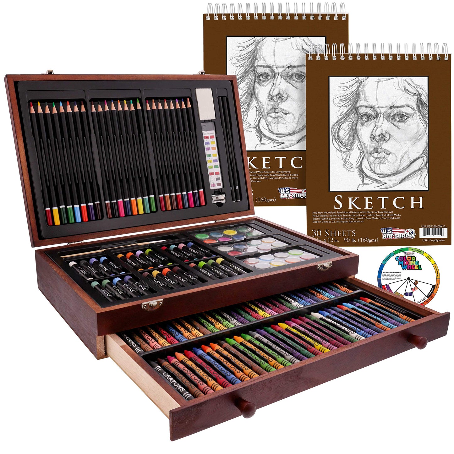 163-Piece Deluxe Art Supply Set with Paints, Pastels, Pencils, Easel, and Sketch Pads