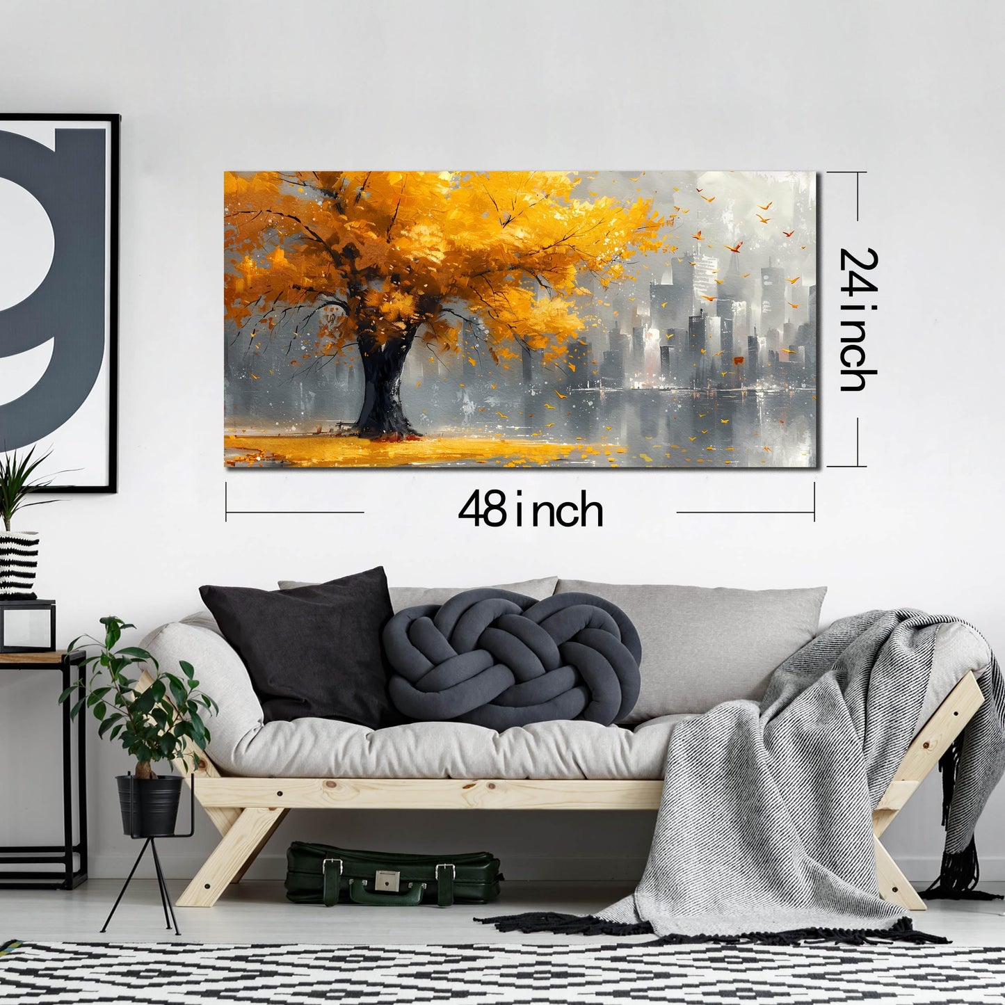 Large Canvas Wall Art for Living Room Gold and Yellow Tree Deer Forest Landscape Picture Framed Canvas Prints Modern Wall Art for Bedroom Office Size 20x40