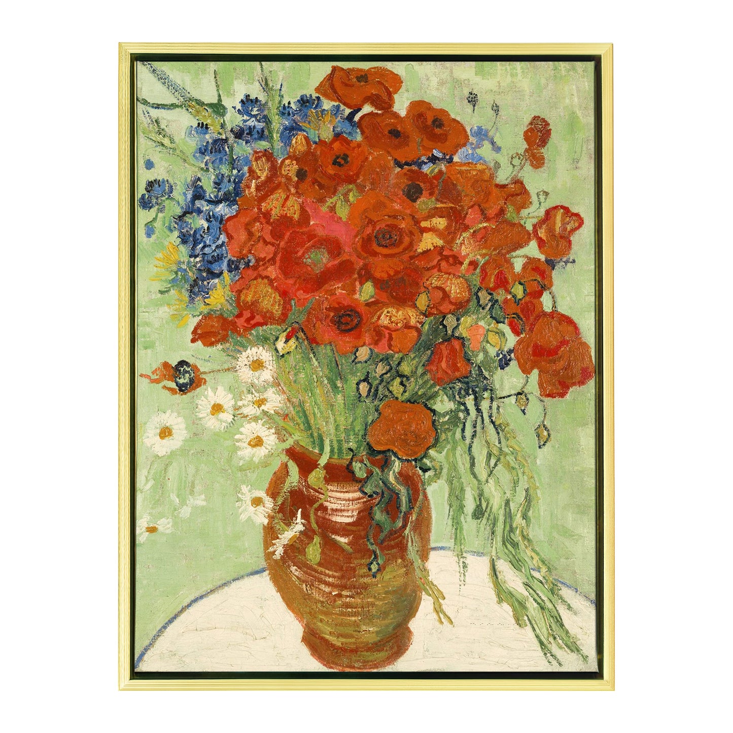 Wieco Art Framed Art Red Poppies and Daisies Canvas Prints Wall Art of Van Gogh Famous Floral Paintings Reproduction Abstract HD Classical Flowers Pictures Artwork