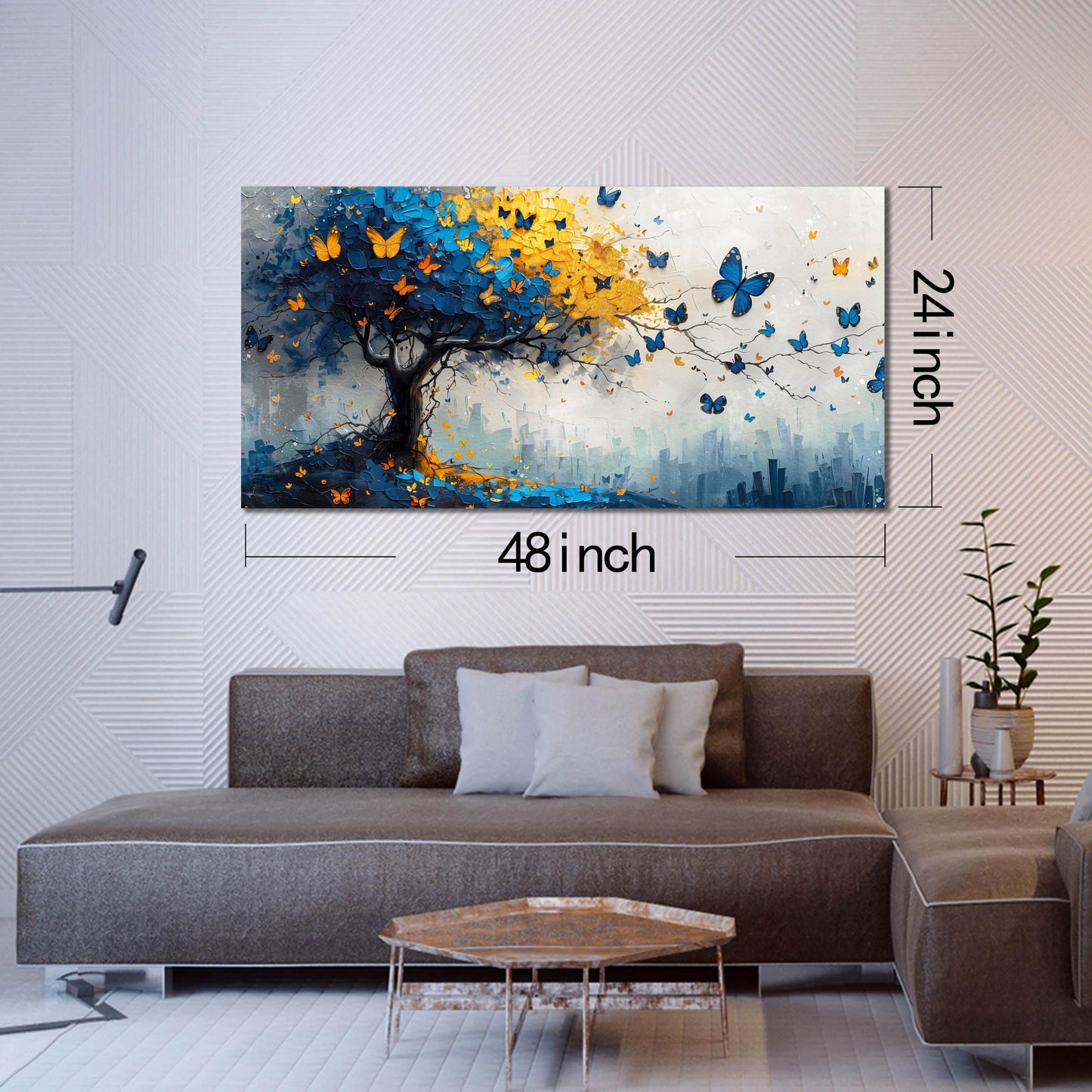 Large Canvas Wall Art for Living Room Gold and Yellow Tree Deer Forest Landscape Picture Framed Canvas Prints Modern Wall Art for Bedroom Office Size 20x40