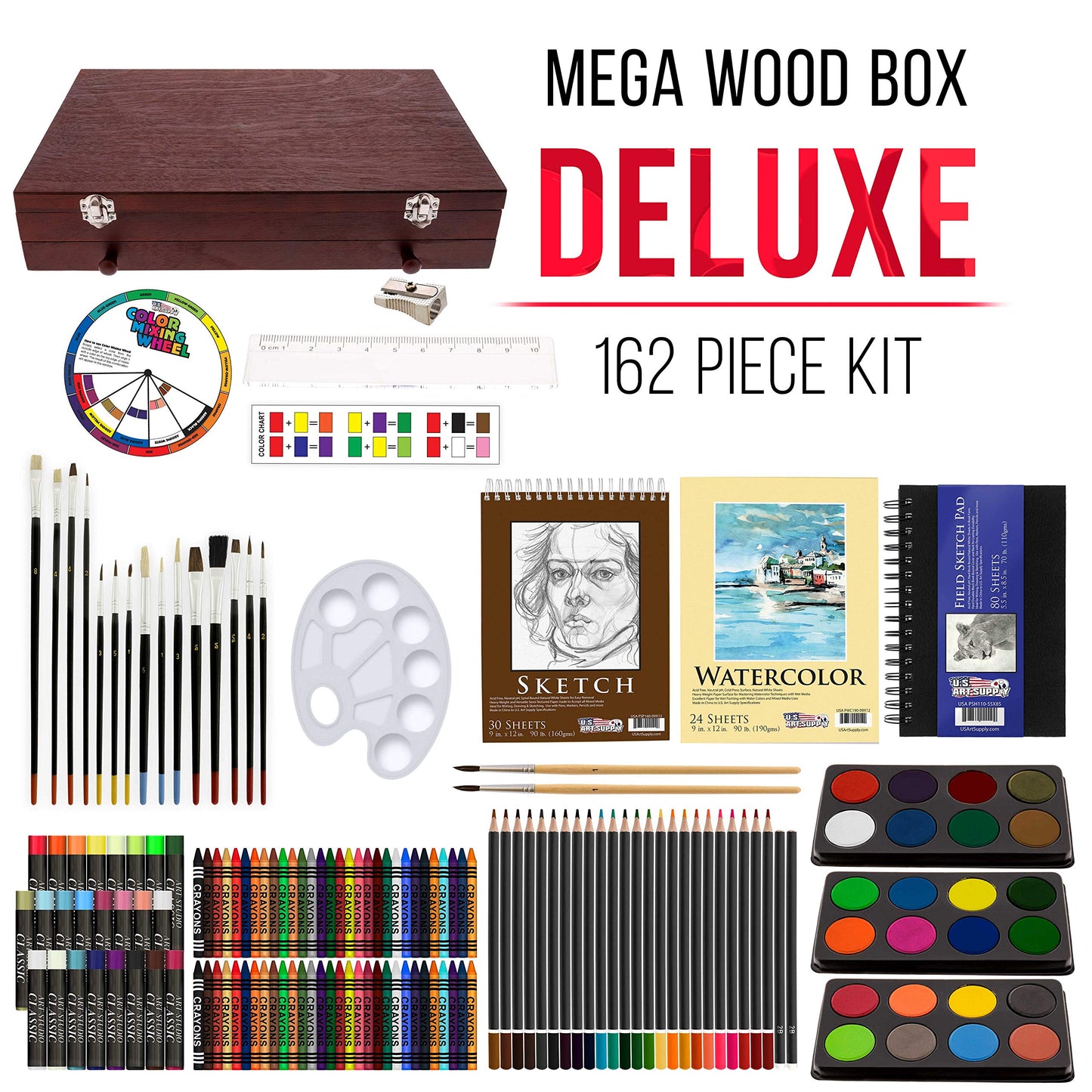 163-Piece Deluxe Art Supply Set with Paints, Pastels, Pencils, Easel, and Sketch Pads